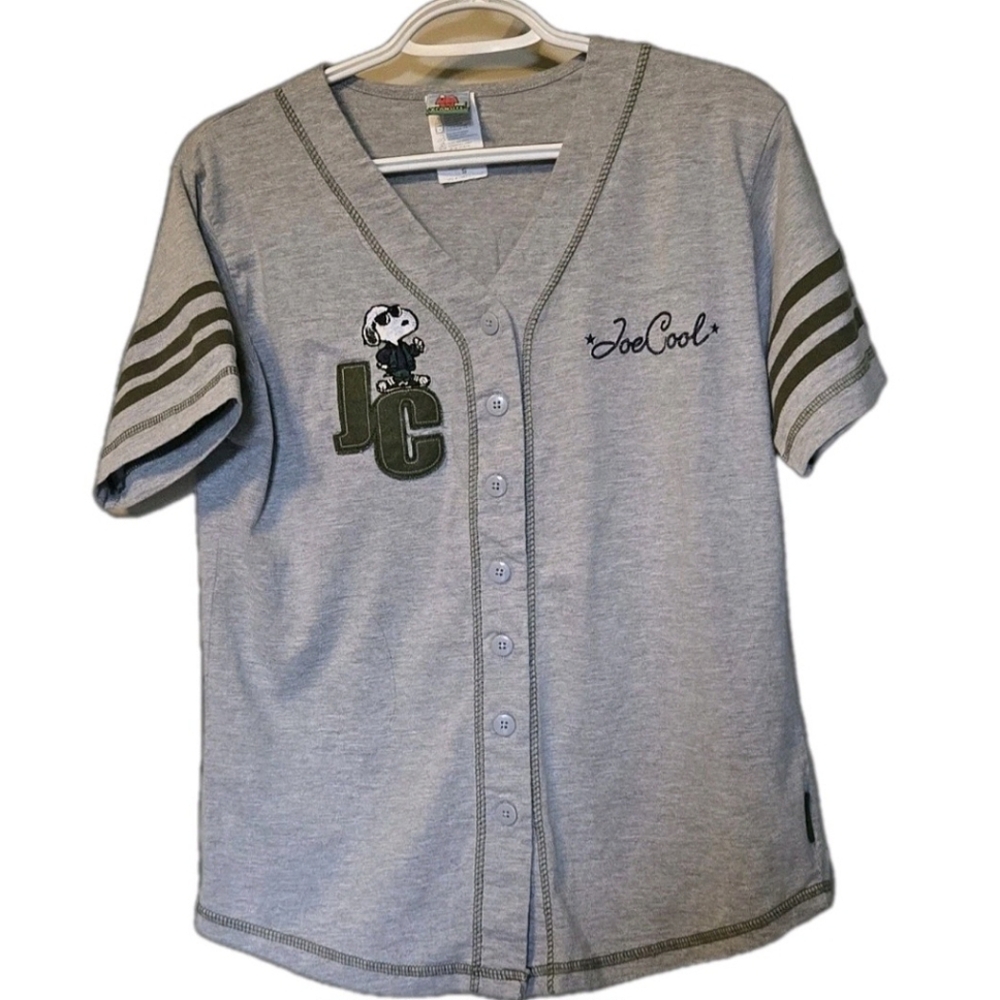 VTG 90s UFS Peanuts Snoopy Joe Cool Baseball Style Jersey Button Up Shirt Unisex